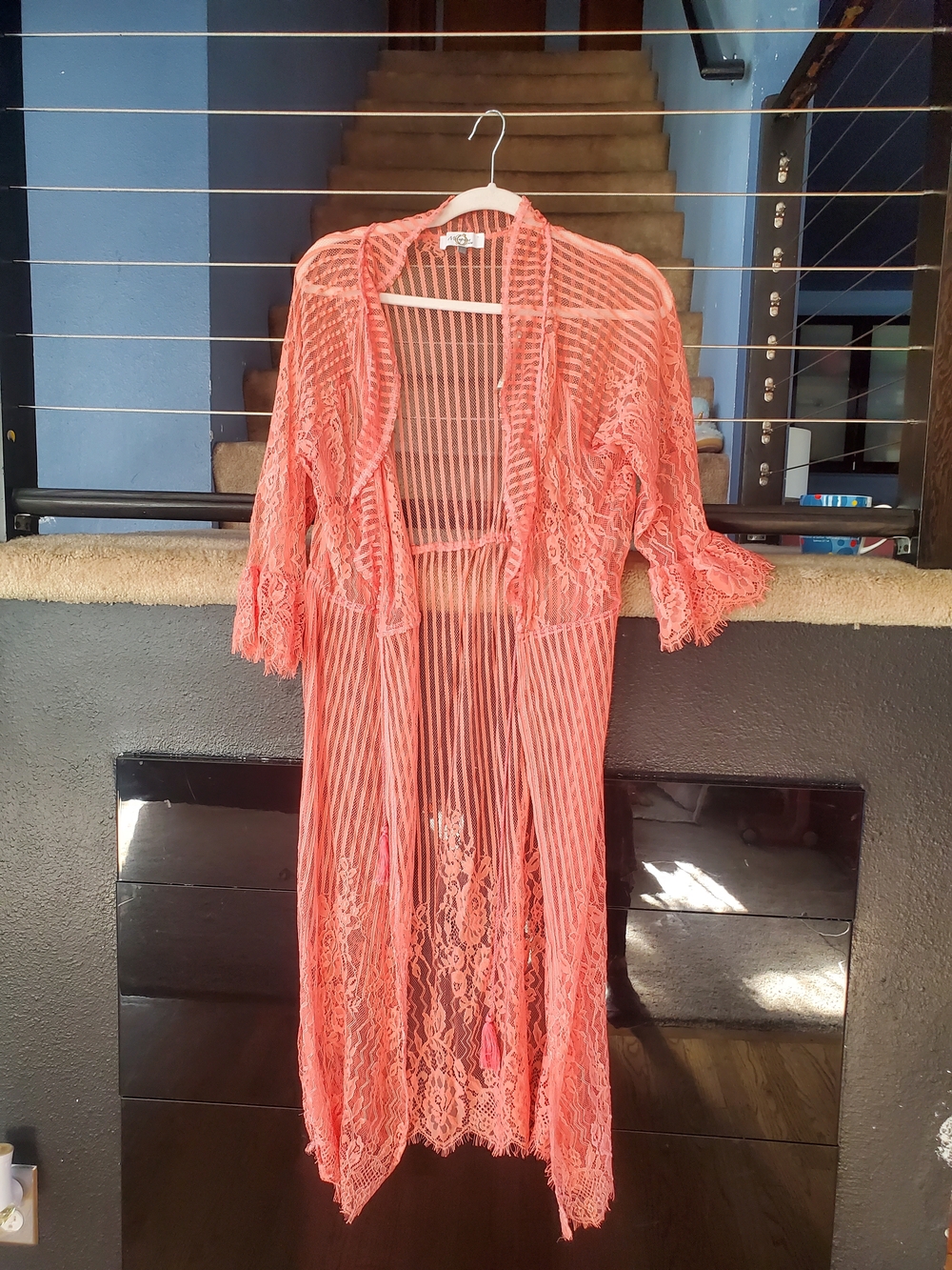Coral Lace Sheer Duster Kimono - Women Jackets & Coats Capes